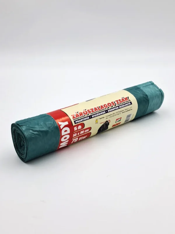 Szemetes zsák 70 literes, húzófüles (15db/tekercs, 550×800mm) zöld